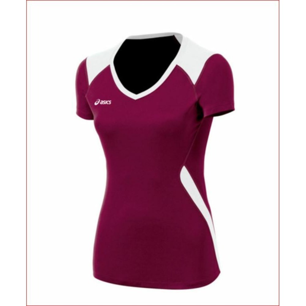 Asics Womens Set Volleyball Jersey Shirt Maroon Red White BT2113 XS